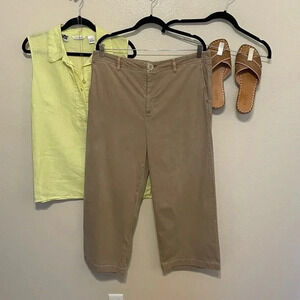 J Jill Wide Leg Cotton Cropped Pants Size 14 Brown Beach Coastal Grandma Natural